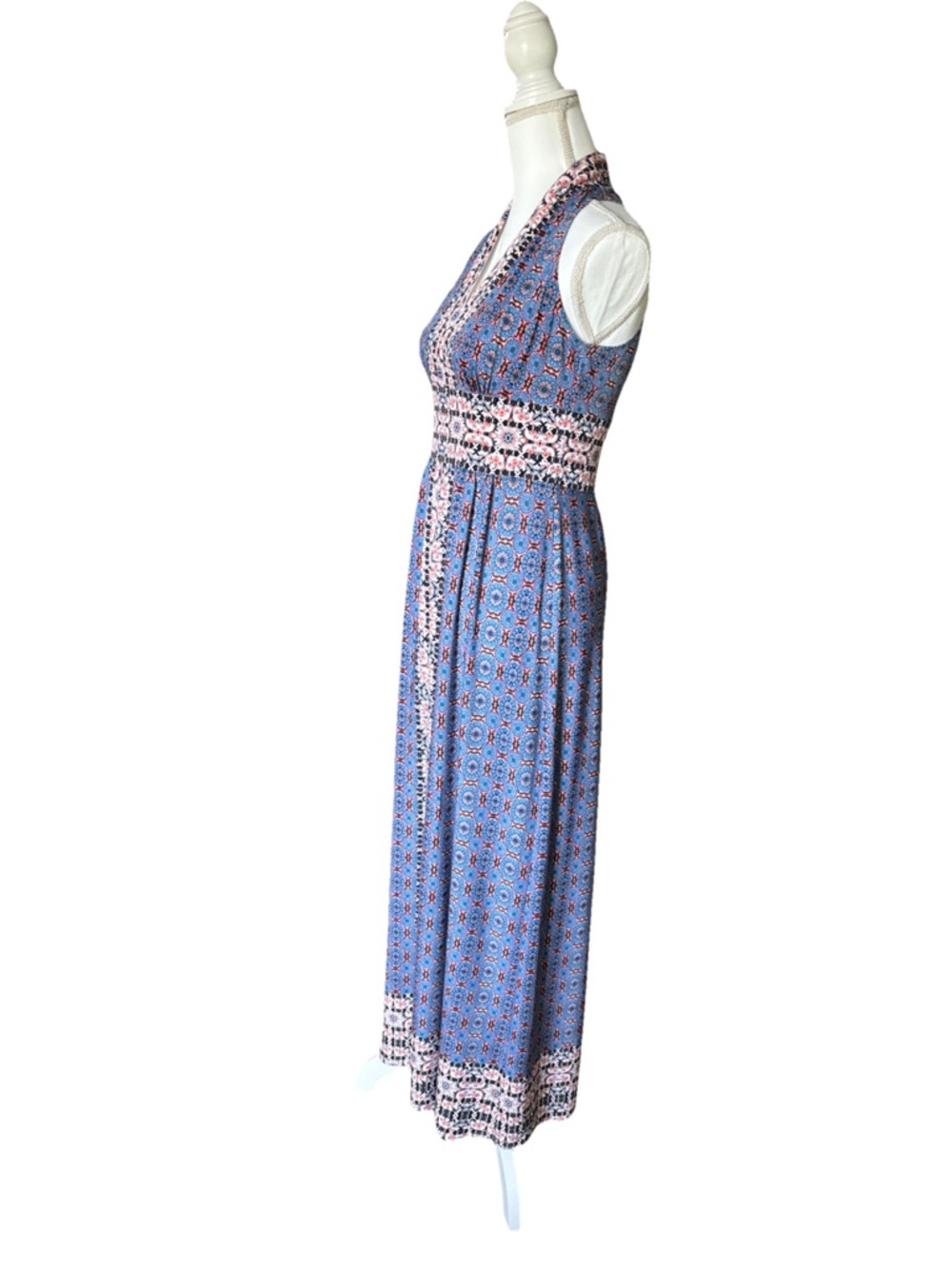 Wisp Ella Jersey Maxi Dress Stitch Fix Boho Print Blue Pink Size 6P - Picture 5 of 8